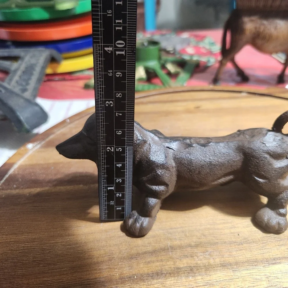 Cast Iron Black Weiner Dog Figurine.  Approx 8x6